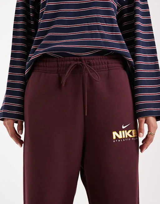 Бордовые широкие джоггеры Nike Varsity — фото 4