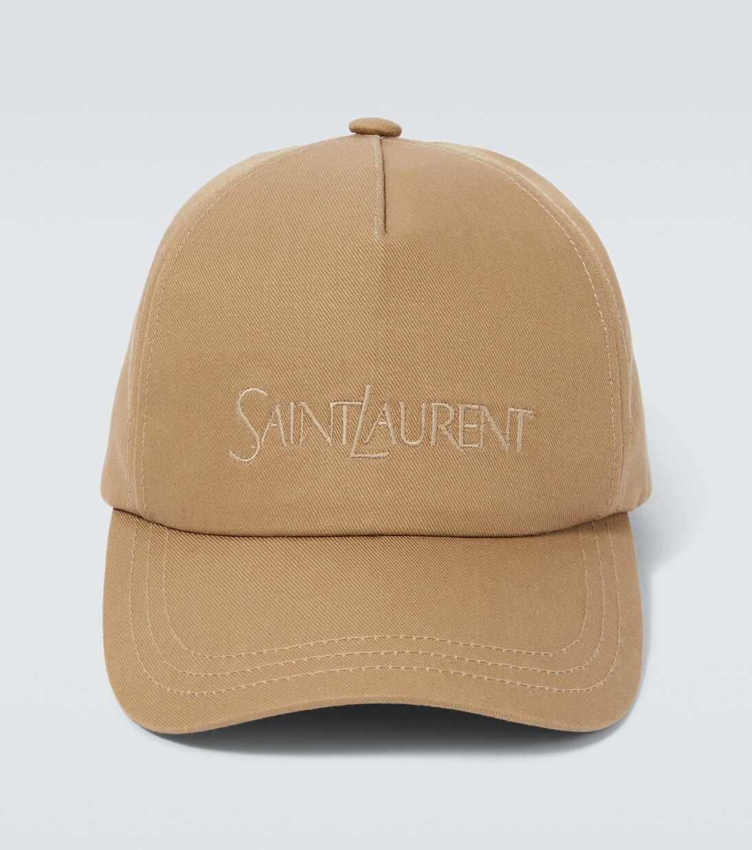 

Бейсболка из хлопкового и льняного габардина с логотипом Saint Laurent, бежевый