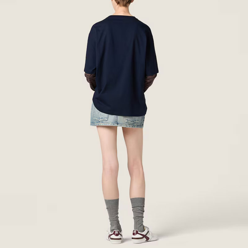 Многослойная футболка с длинными рукавами MIU MIU, синий — фото 3