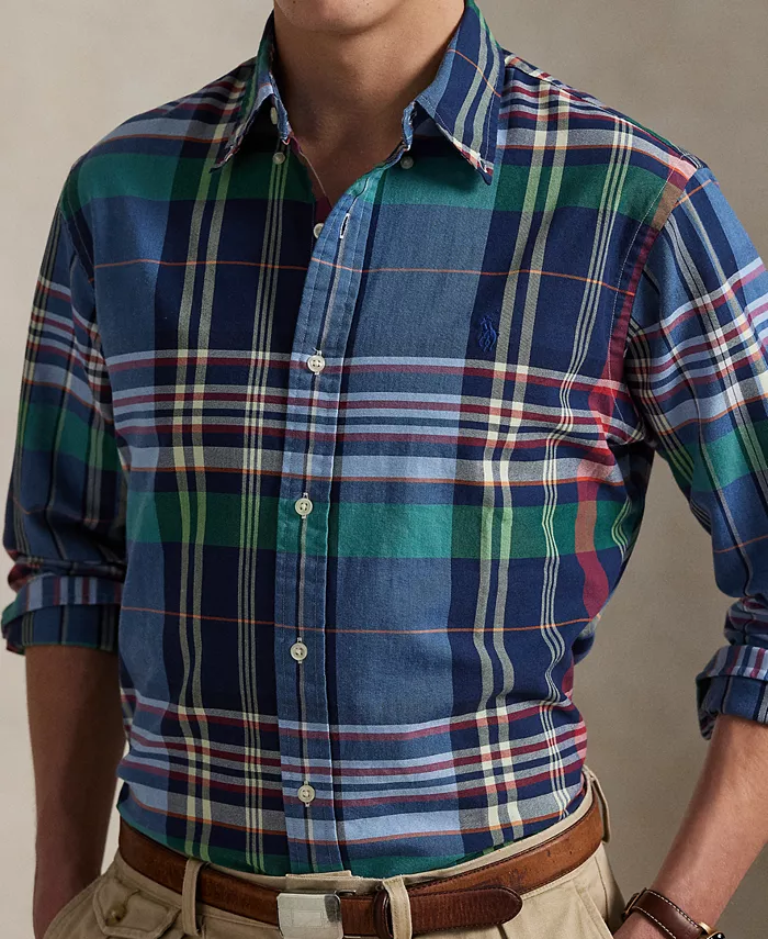 Мужская классическая клетчатая рубашка Оксфорд Polo Ralph Lauren, красный — фото 3