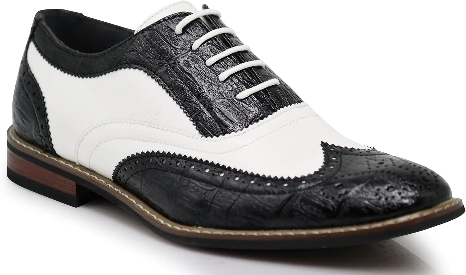 Мужские двухцветные оксфордские туфли на шнуровке WOODEN08N Enzo Romeo, Black White 03
