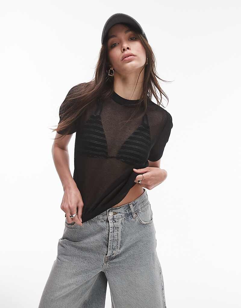 

Topshop – Черная футболка из струящейся ткани