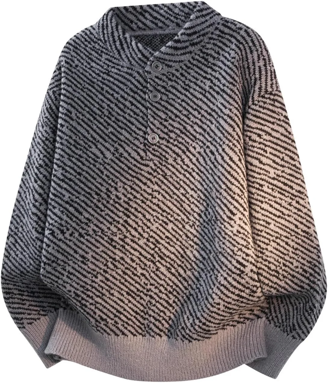 

Мужской свитер с воротником-стойкой и полосками - оверсайз с длинными рукавами Cambkatl