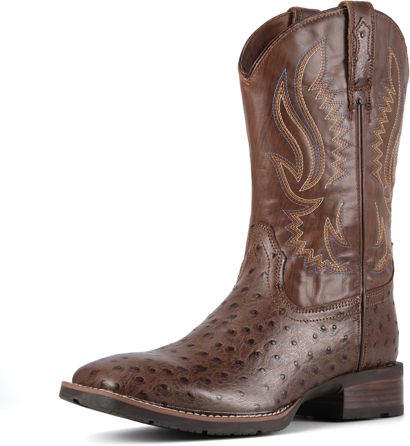 

Мужские сапоги SUREWAY из цельной кожи с узором под страуса, ковбойские сапоги с квадратным носком и вышивкой в западном стиле, маслостойкие и противоскользящие, Mocha Full Quill Ostrich