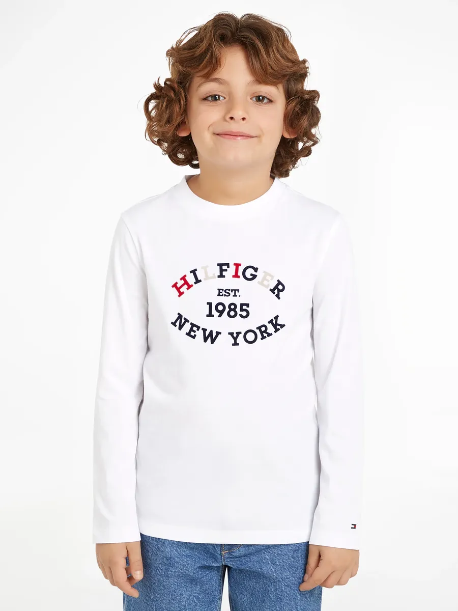 

Рубашка Tommy Hilfiger с длинными рукавами "MONOTYPE FLOCK REGULAR TEE LS", дети до 16 лет, с надписью-логотипом, белый