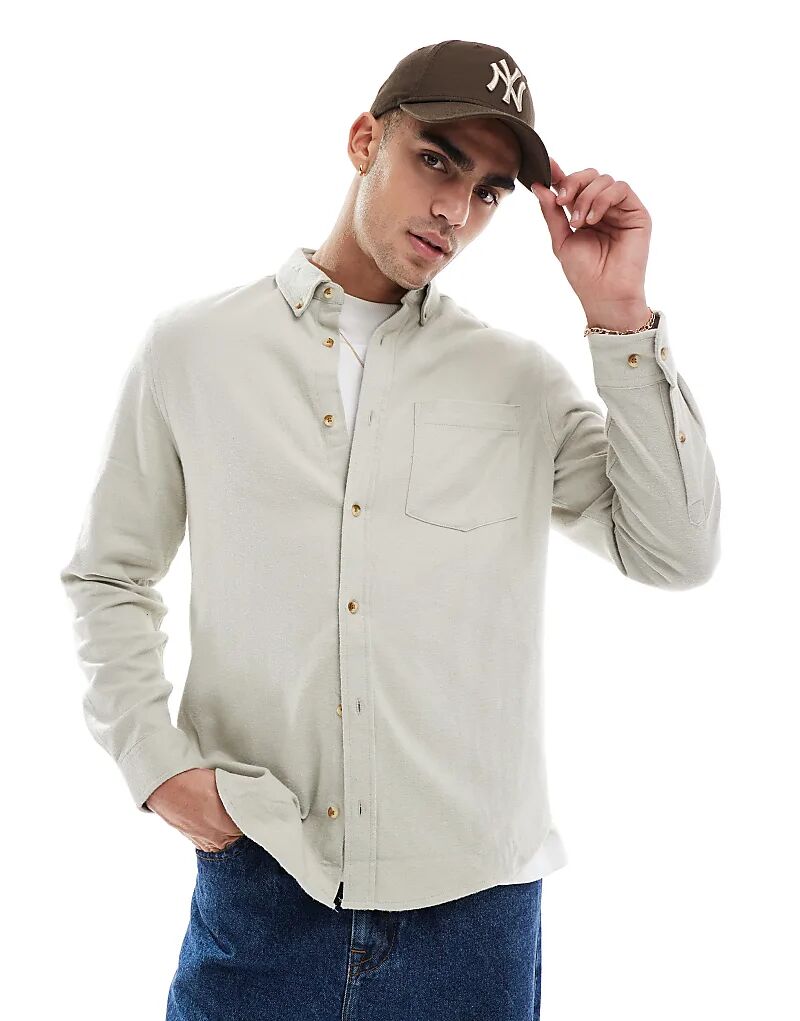 

Рубашка из оксфорда с начесом в камне ASOS DESIGN