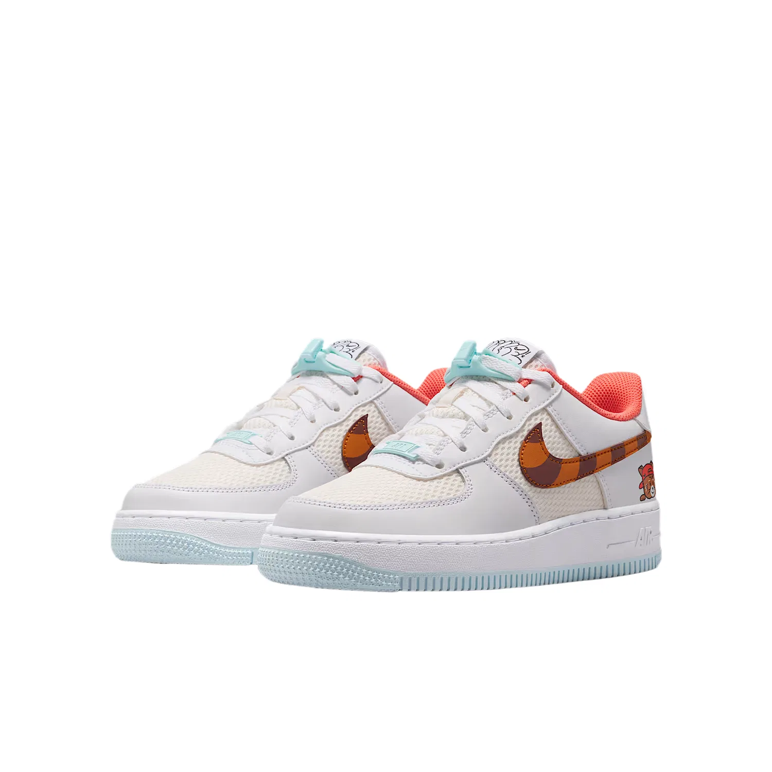 Кроссовки для скейтбординга Air Force 1 Low Top Kids, бело-коричневые, унисекс Nike, White/White/Glacier Blue/Monarch — фото 3