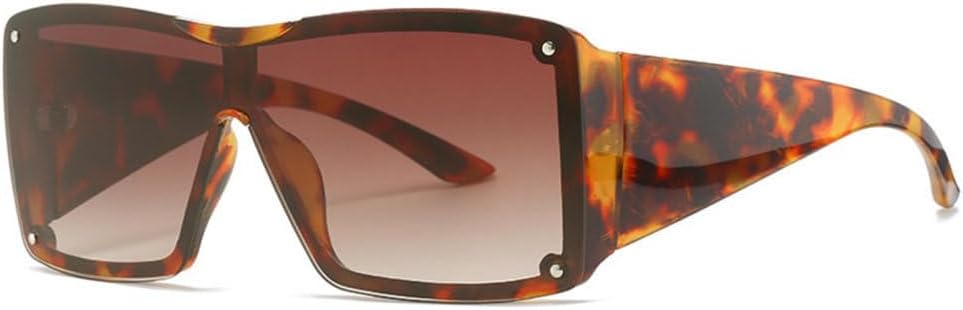 

Винтажные квадратные солнцезащитные очки в цельной оправе для женщин и мужчин, модные солнцезащитные очки в крупной оправе, трендовые панк-очки с заклепками MTZJH, Leopard Tea