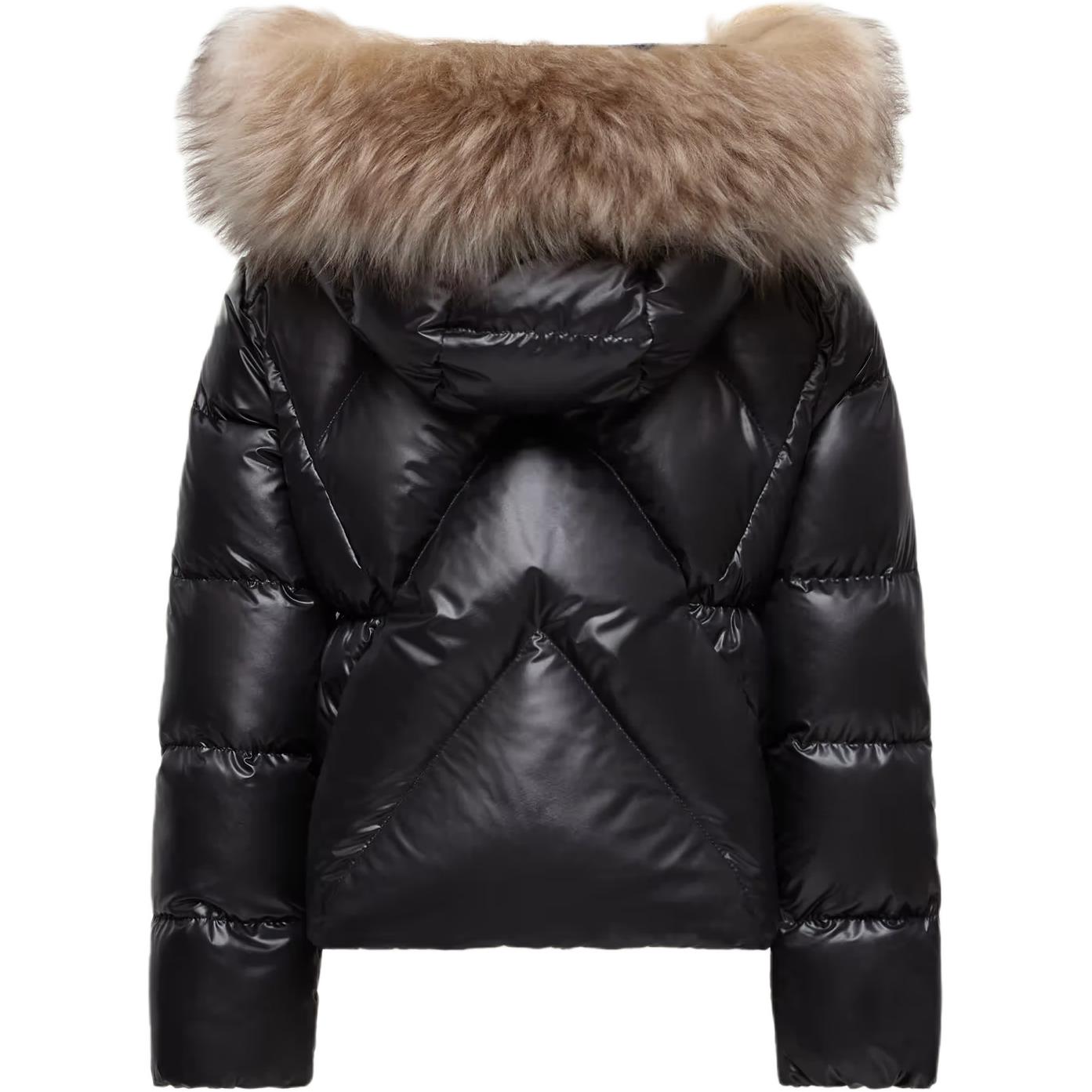 Пуховик с капюшоном и отделкой из овчины детский Moncler, черный — фото 2