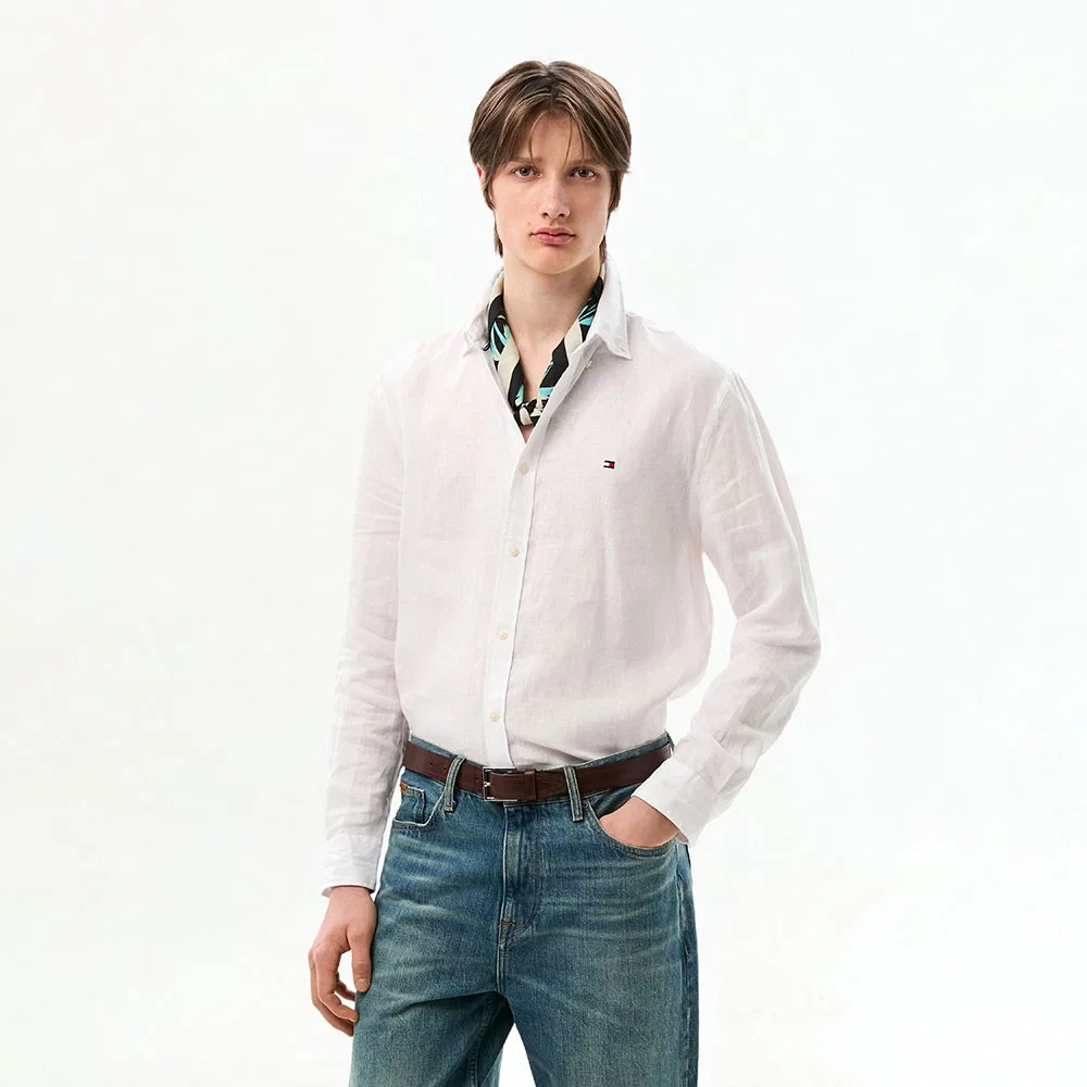 Мужская премиальная льняная рубашка Asian Fit белого цвета от Tommy Hilfiger