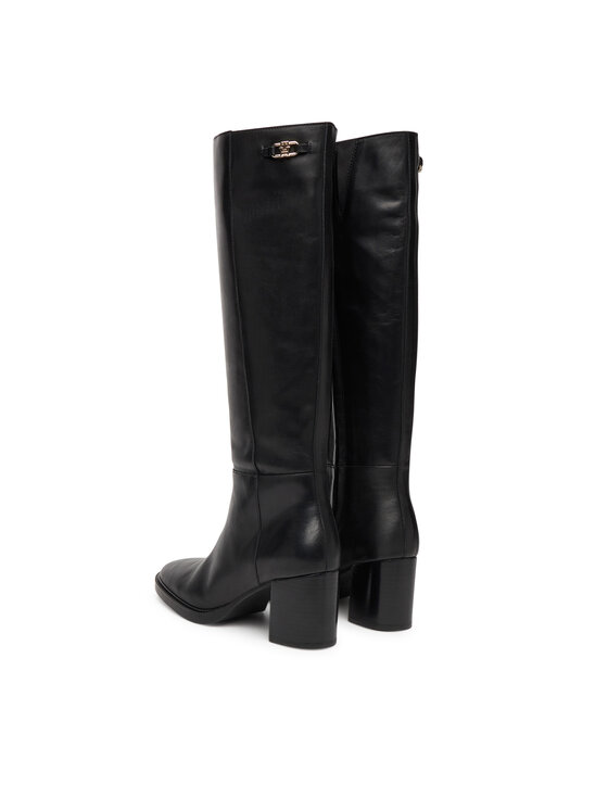 Сапоги Stacked Heel Leather Long Boot FW0FW08865 Tommy Hilfiger, чёрный — фото 3