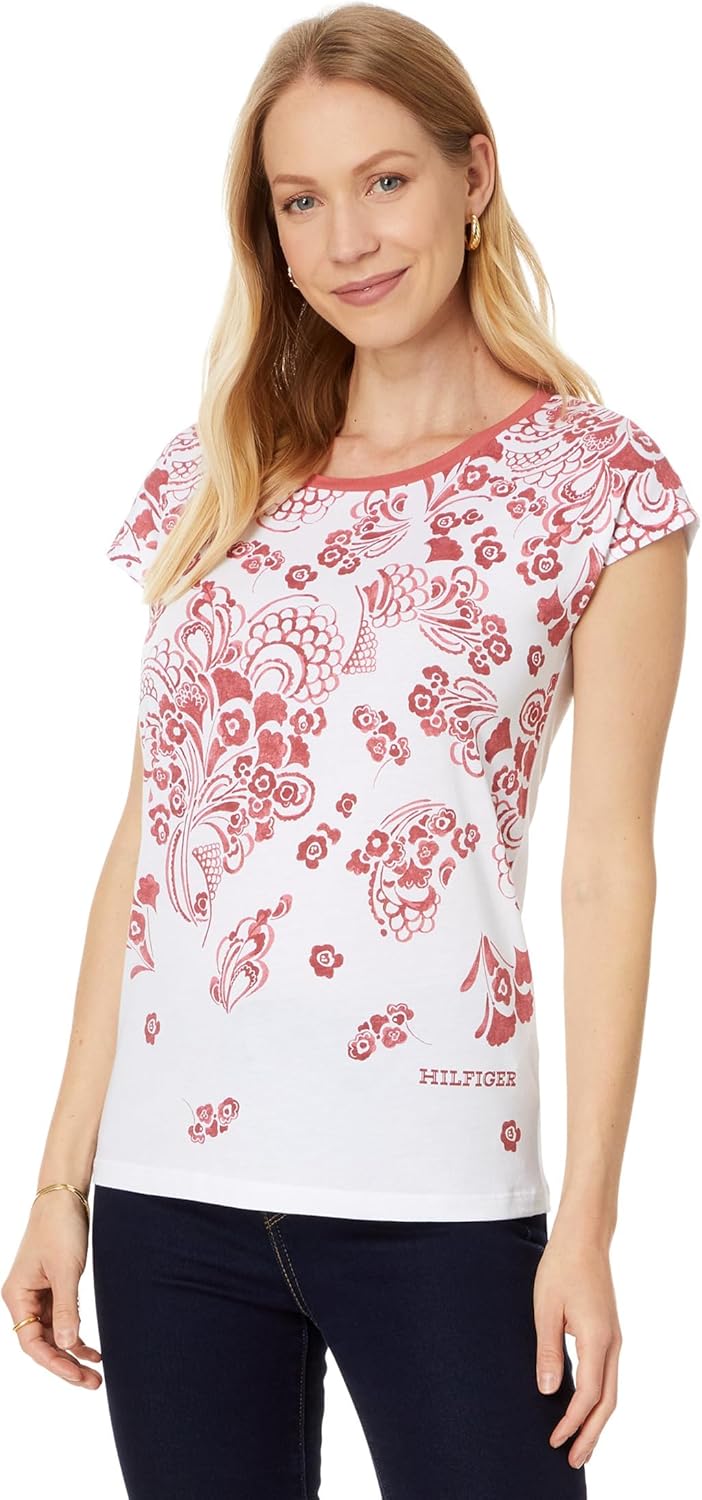 

Женская футболка Tommy Hilfiger с коротким рукавом и цветочным принтом омбре, Mineral Red Multi, Красный, Женская футболка Tommy Hilfiger с коротким рукавом и цветочным принтом омбре, Mineral Red Multi