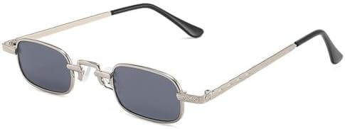 

Маленькие прямоугольные солнцезащитные очки для женщин и мужчин, модные ретро-очки в металлической оправе, винтажные панк-очки с защитой от УФ-излучения UV400 MTZJH, Silver Grey