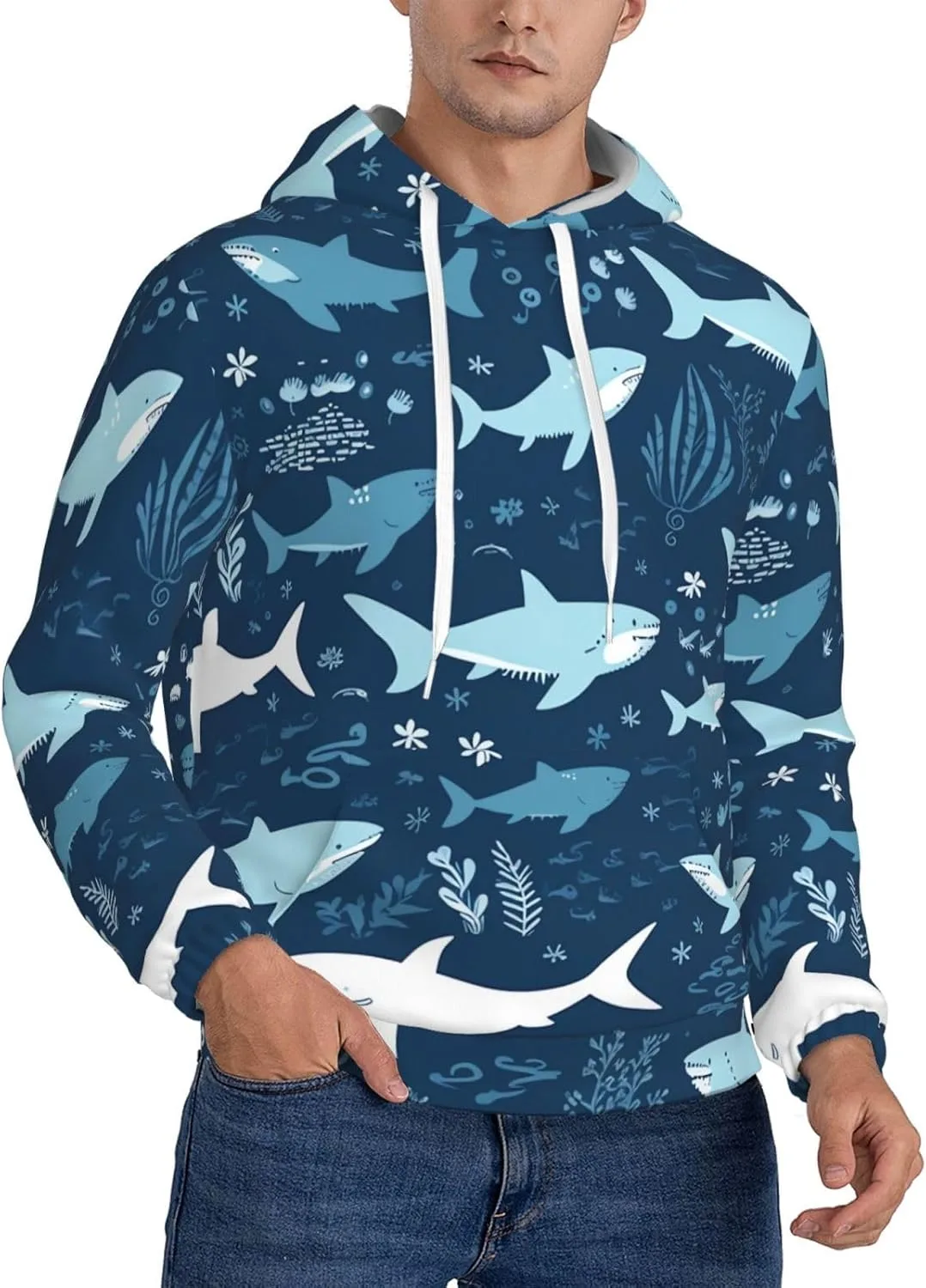 

Мужская флисовая толстовка с капюшоном Sharks с карманом FHEBNDS