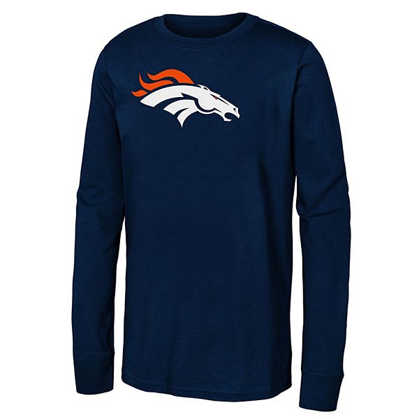 Футболка с длинным рукавом Youth navy Denver Broncos Primary Logo Outerstuff — фото 2