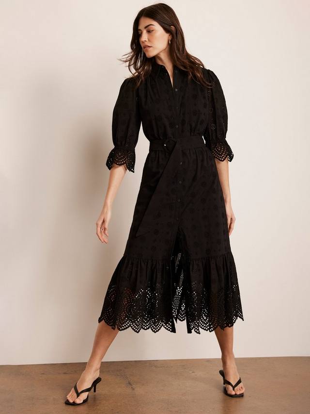 

Платье миди-рубашка broderie anglaise Mint Velvet, черный