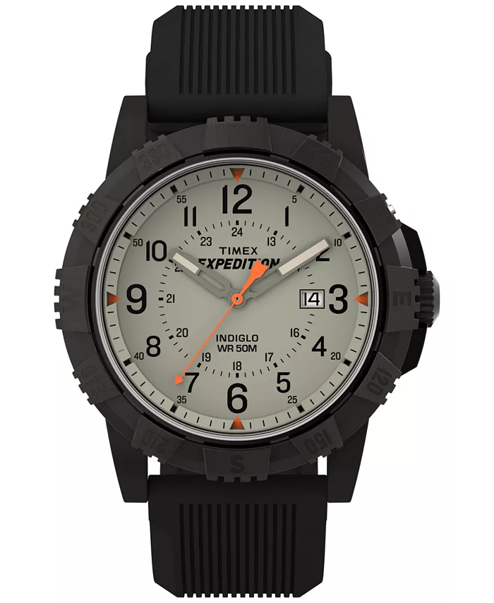 

Мужские кварцевые часы с аналоговым циферблатом на черном силиконовом ремешке, 45 мм Timex
