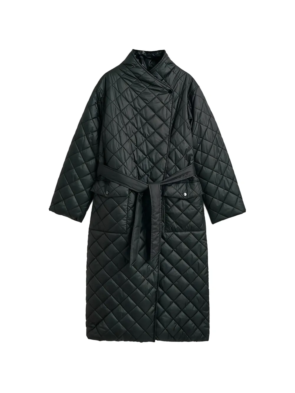 

Стеганое пальто с поясом Gant, черный