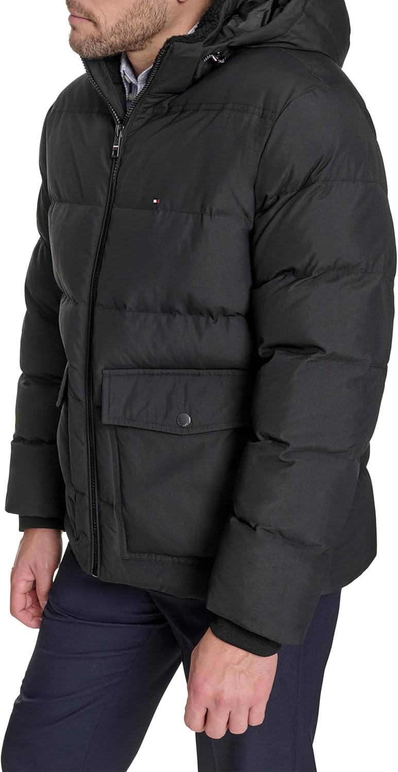 Мужская стеганая куртка Tommy Hilfiger с капюшоном и накладными карманами, Black — фото 3