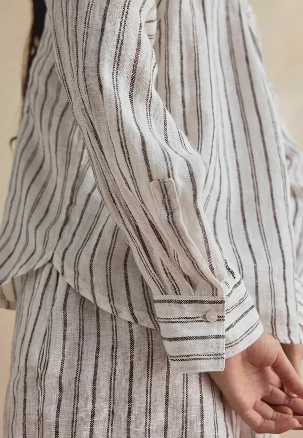 Блуза Next, Button down blouse, коричнево-кремовая полоска — фото 3