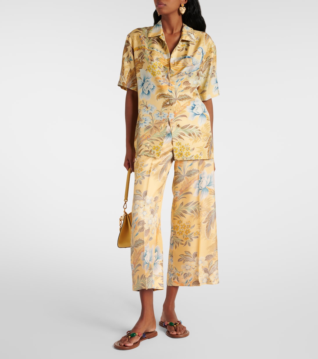 Широкие брюки из шелка с принтом Etro, Print On Yellow Base — фото 2