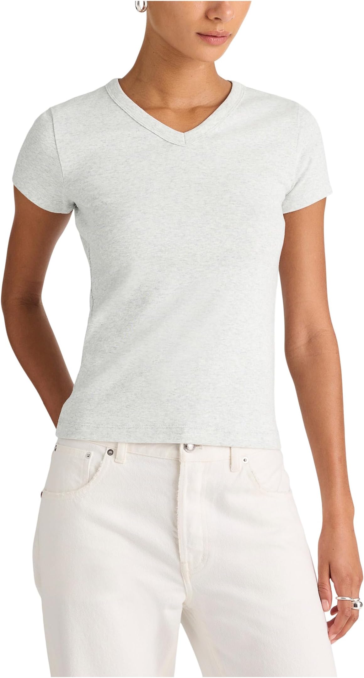 

Футболка Madewell High V Ribbed Baby Tee, цвет Hthr Slate