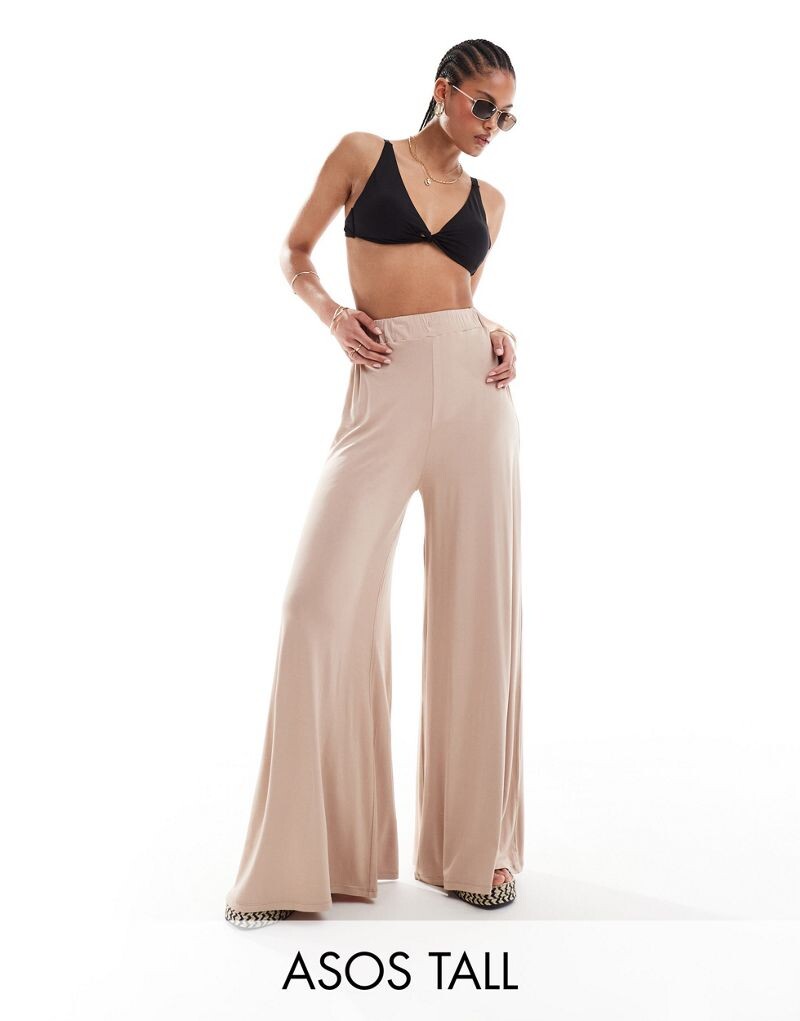 

Бежевые пляжные брюки-палаццо из джерси ASOS DESIGN Tall