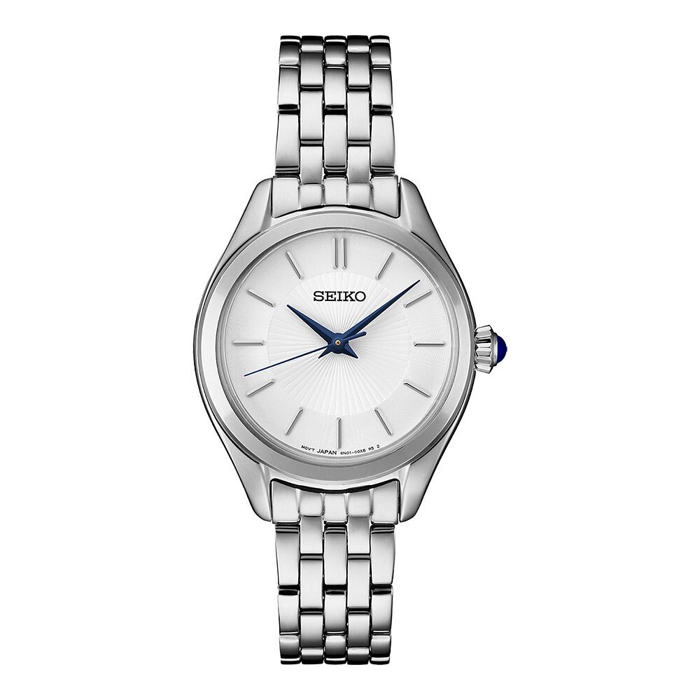

Женские кварцевые часы Seiko Essentials из нержавеющей стали с белым циферблатом — SUR537, цвет Silver
