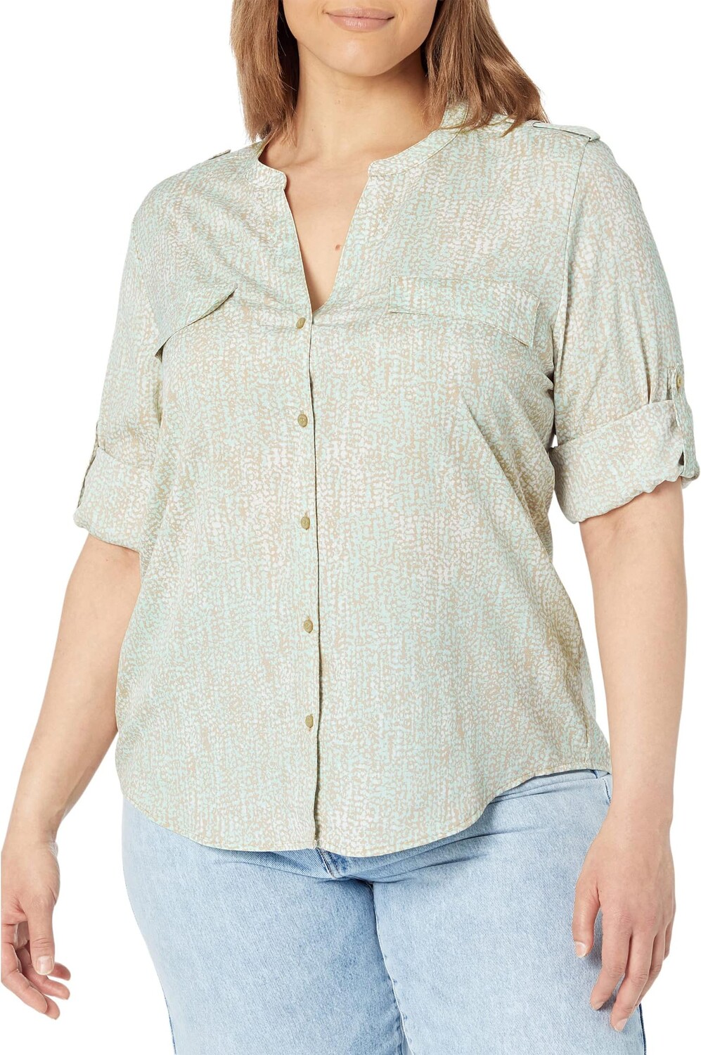 

Рубашка Calvin Klein Printed Crew Neck Roll Sleeve, цвет Celadon Multi