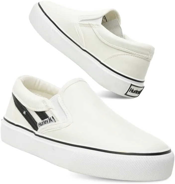 

Детские слипоны Hurley из холщовой ткани для скейтбординга для мальчиков и девочек - легкие низкие кроссовки для скейтбординга для детей, белый/черный