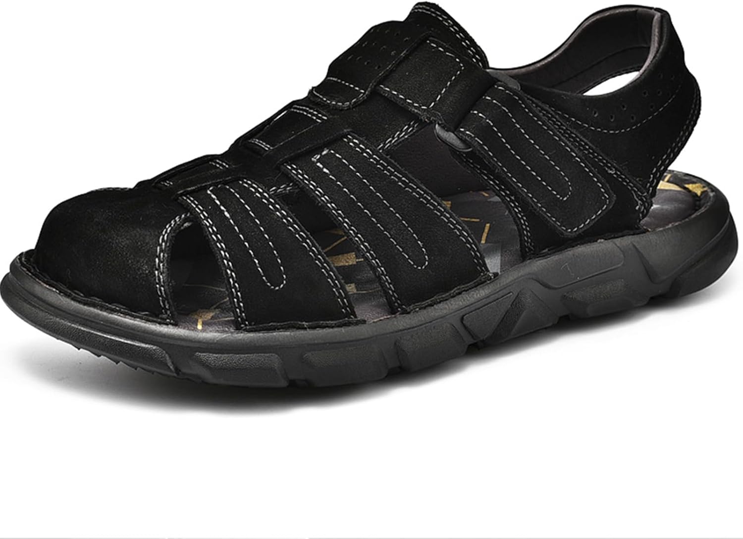 

Мужские кожаные сандалии VOCECO ручной работы с закрытым носком, повседневные, для активного отдыха и рыбалки, регулируемые летние туфли, черный