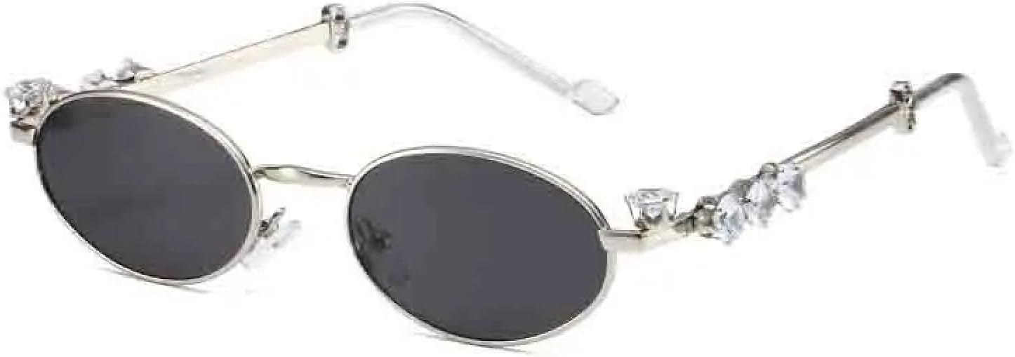 

Металлические овальные солнцезащитные очки с бриллиантами для женщин и мужчин, модные, роскошные, для путешествий, уличной фотографии, солнцезащитные очки UV400 TKKTLLT, Silver Gray