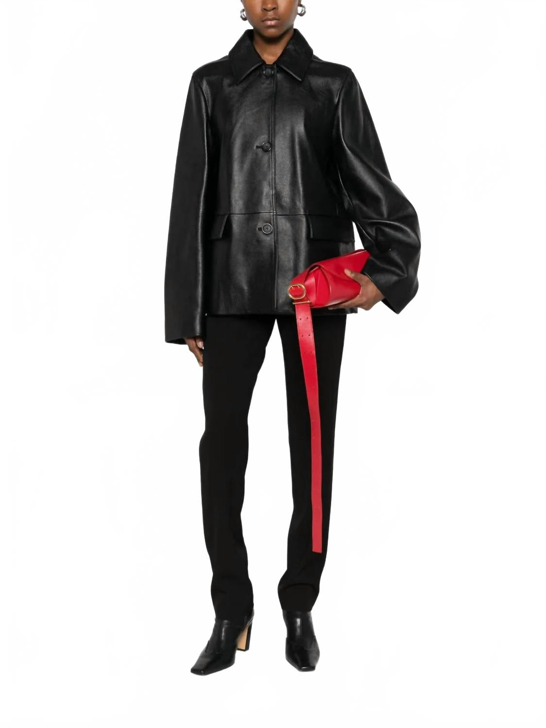 

Куртка из зернистой кожи черного цвета Toteme, черный