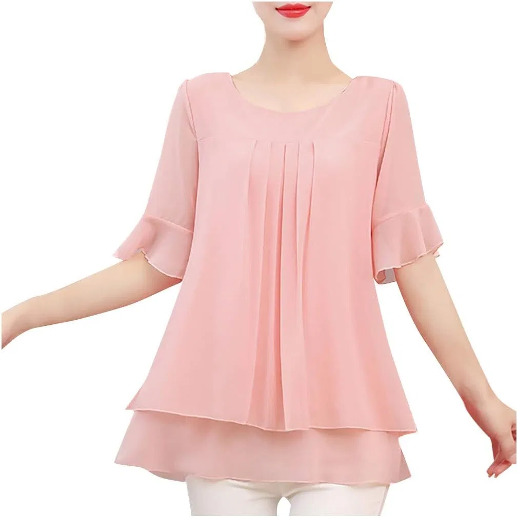 Блуза шифоновая с воланами белая Chiffon Blouse White, бренд, цвет розовый