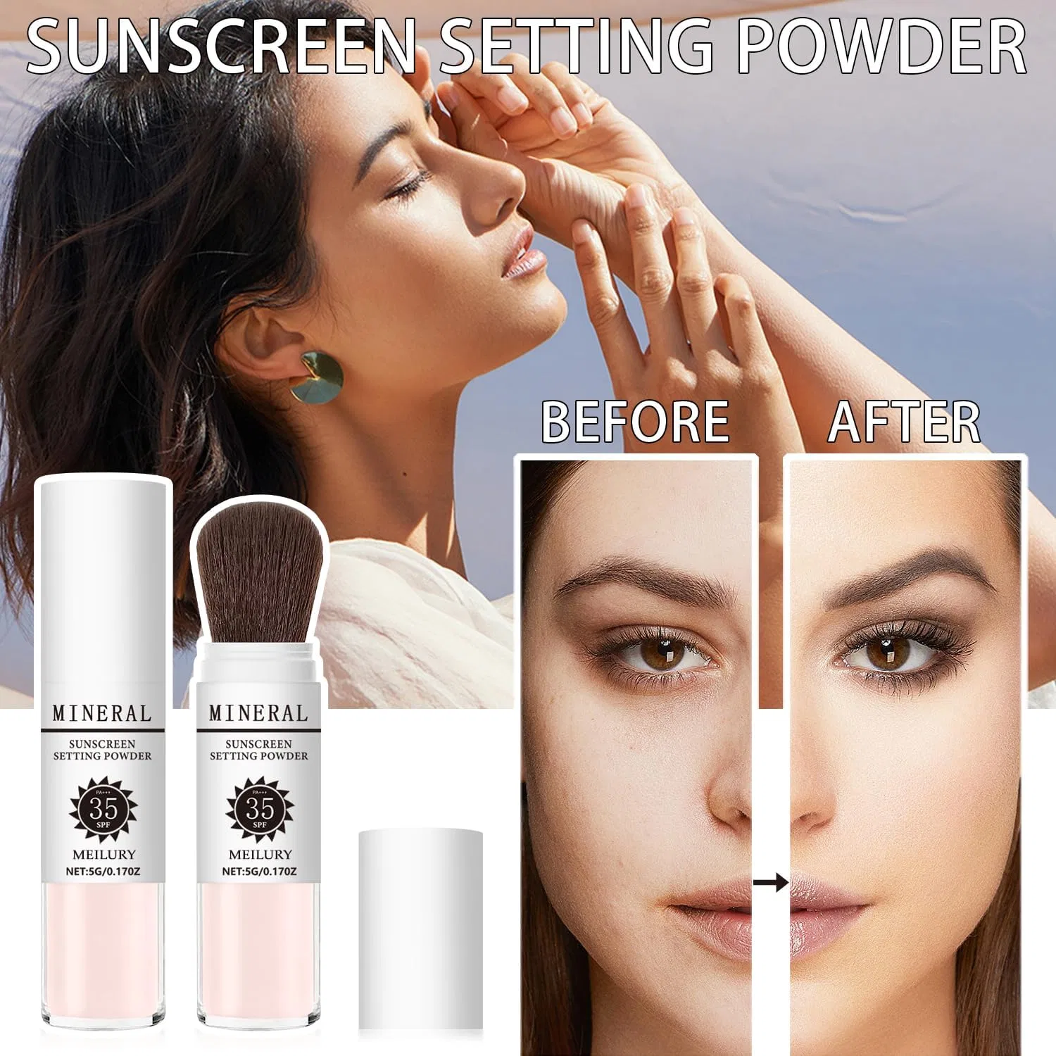 Пудра рассыпчатая минеральная SPF 35 Meilury, 28 г, оттенок 04# Pink — фото 2