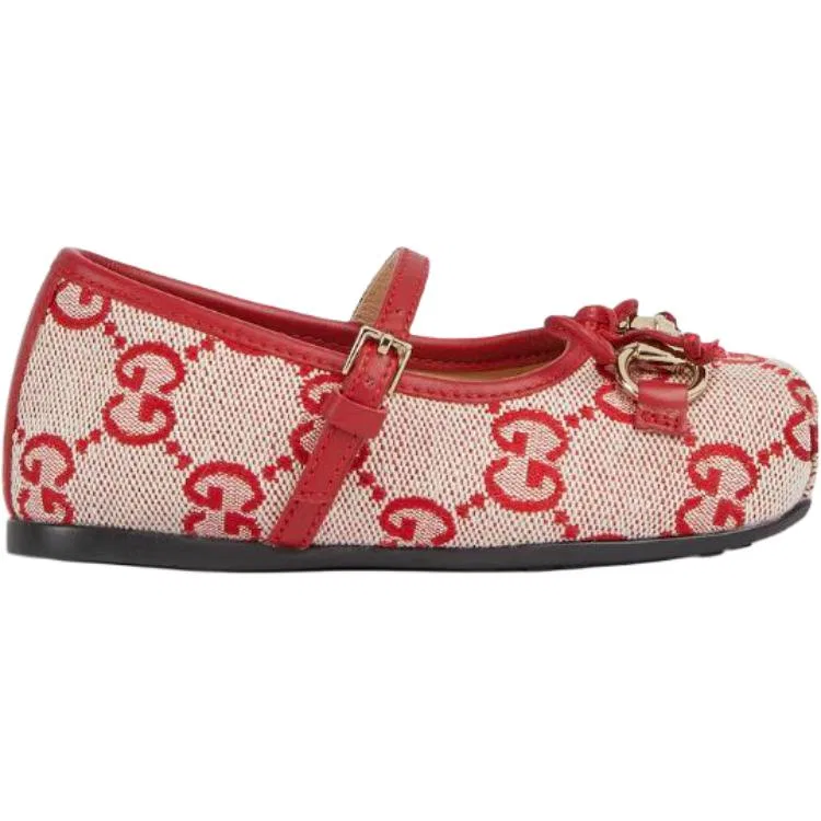 Туфли Gucci Horsebit House Canvas Leather Low Top Бежевый/Красный — фото 3