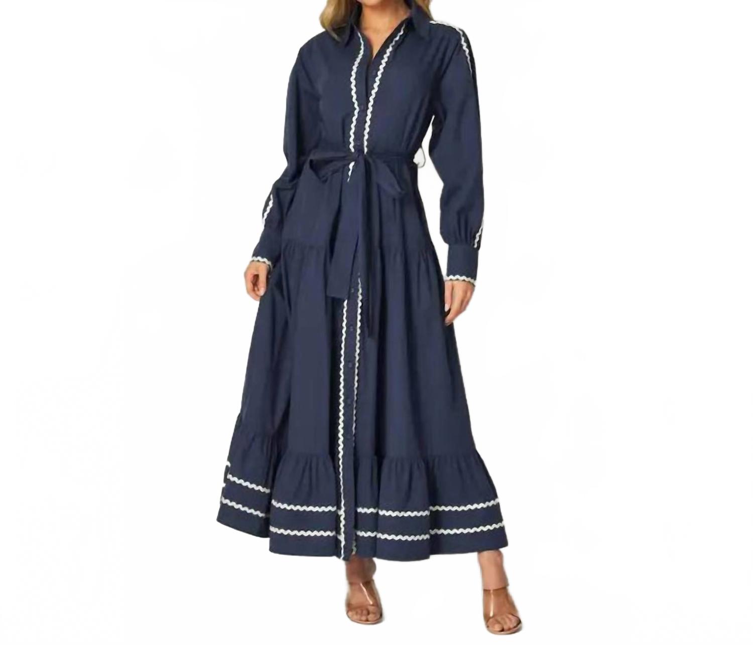 

Волновое платье макси в полоску цвета нави BIG HIT FASHION, темно-синий