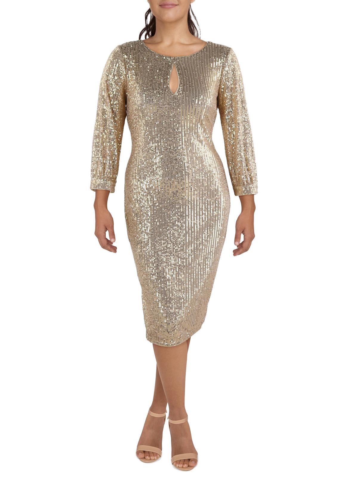 

Женское платье миди с длинными рукавами и отделкой Kensie Dresses, золотой