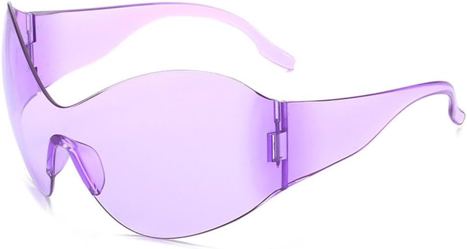 

Солнцезащитные очки-комбинезон конфетного цвета без оправы для женщин, модные солнцезащитные очки-«кошачий глаз» большого размера для мужчин в стиле хип-хоп MTZJH, Purple