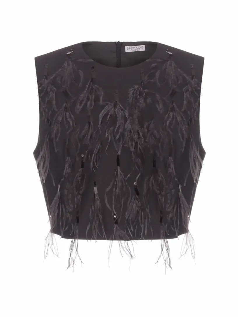 

Шерстяной жилет с перьями Brunello Cucinelli, черный