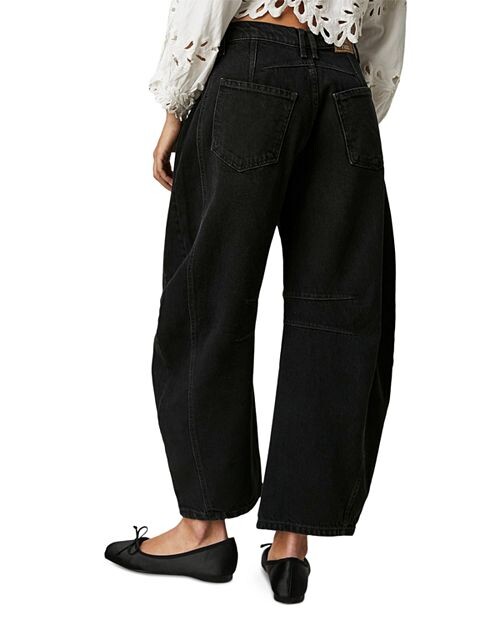Укороченные широкие джинсы с высокой посадкой Lucky You в цвете Soundwaves Free People, цвет Black — фото 2