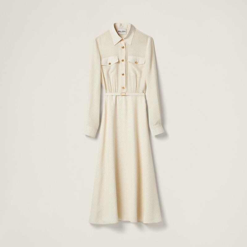 

Длинное платье из крепдешина Miu Miu, белый