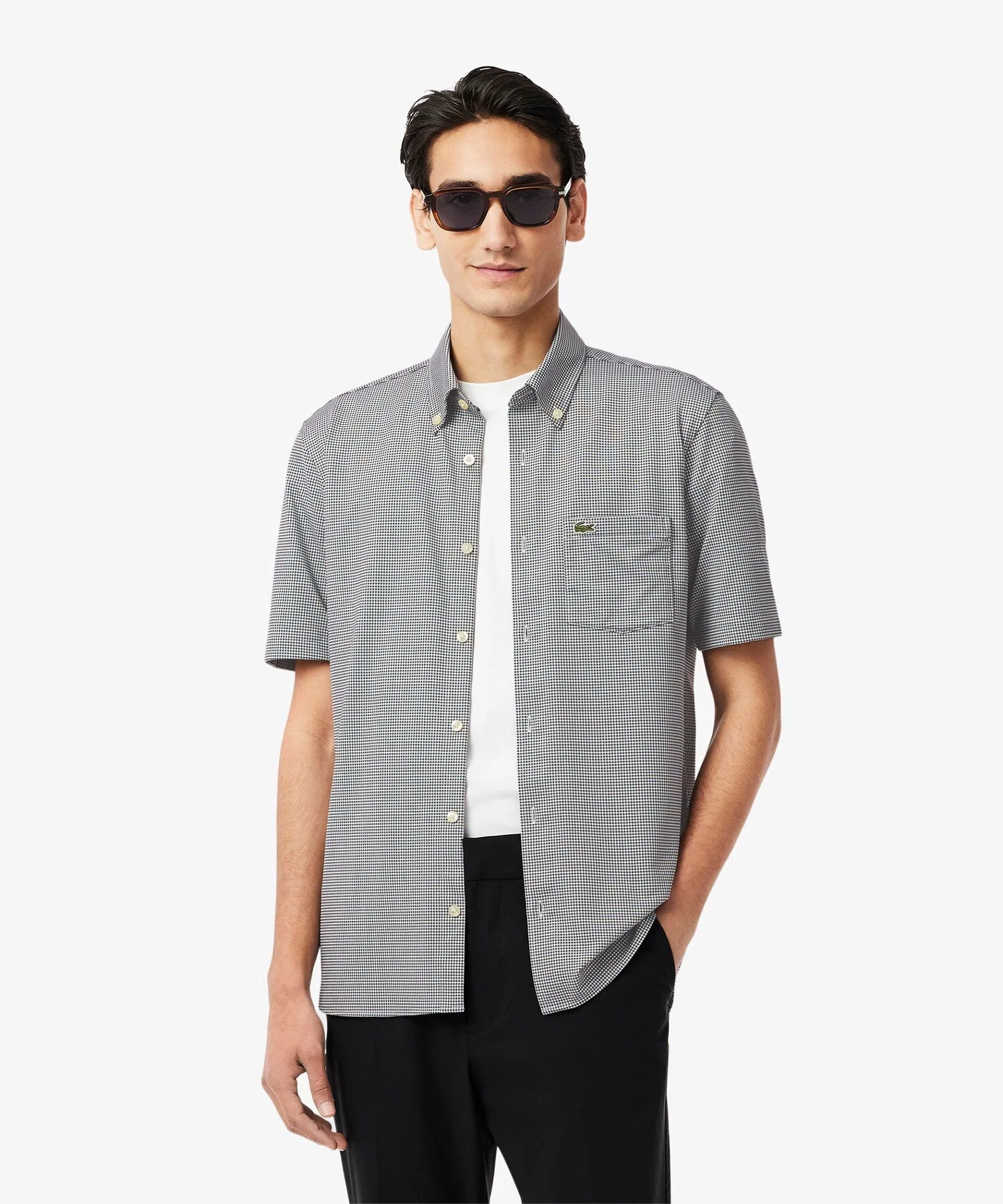 Мужская футболка Lacoste с микро-клеткой, UV-защита, чёрная