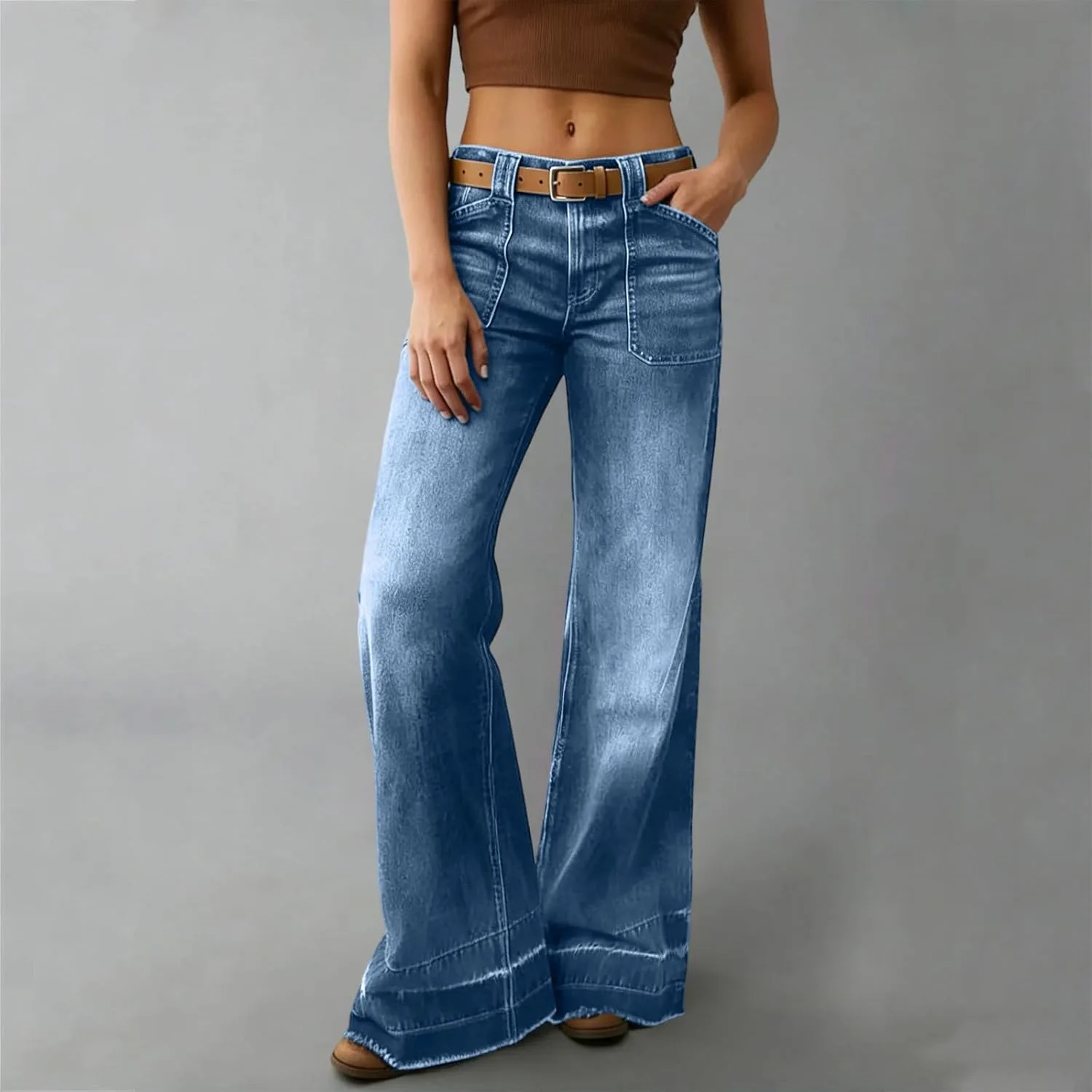 Джинсы женские Wide Leg Mid Waist Loose Straight Vintage Y2K Baggy Denim Washed — фото 2