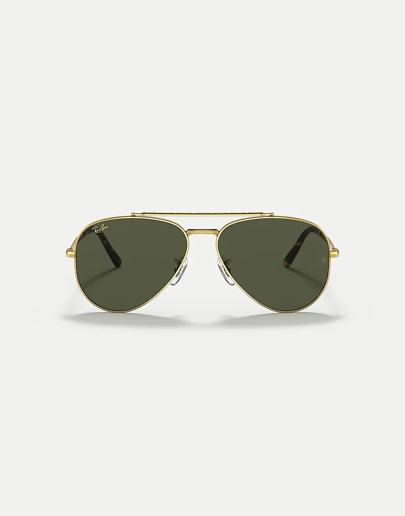

Солнцезащитные очки-авиаторы Ray-Ban New с зелеными линзами в золотом цвете