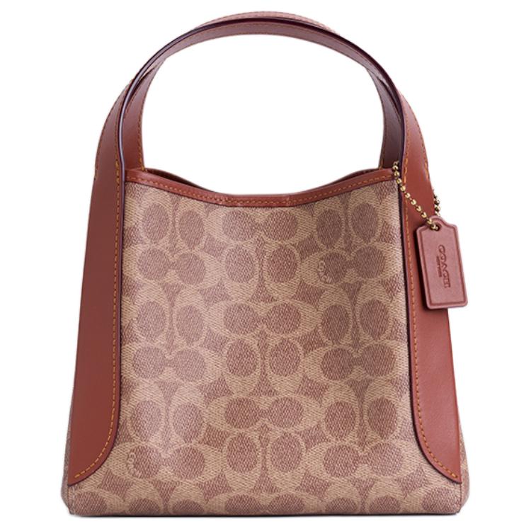 

COACH Кожаная корзина Хэдли Сумка через плечо Женская сумка среднего размера Коричнево-желтая с карамельным