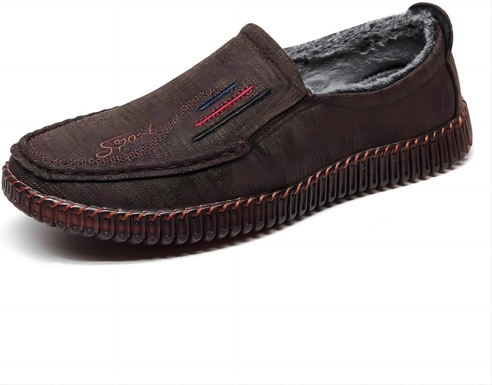 

Мужские теплые лоферы для дома и улицы, повседневная ходьба, вождение, удобные, с мягкой толстой стелькой, зимние хлопковые туфли на молнии Asifn, Coffee