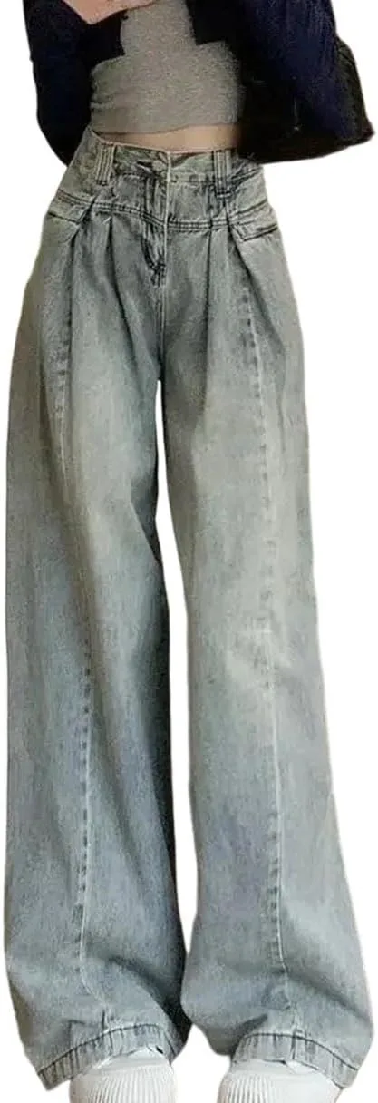 

Женские джинсы прямого кроя Casual High Waist Loose Baggy Denim Pants Vintage Street Fashion