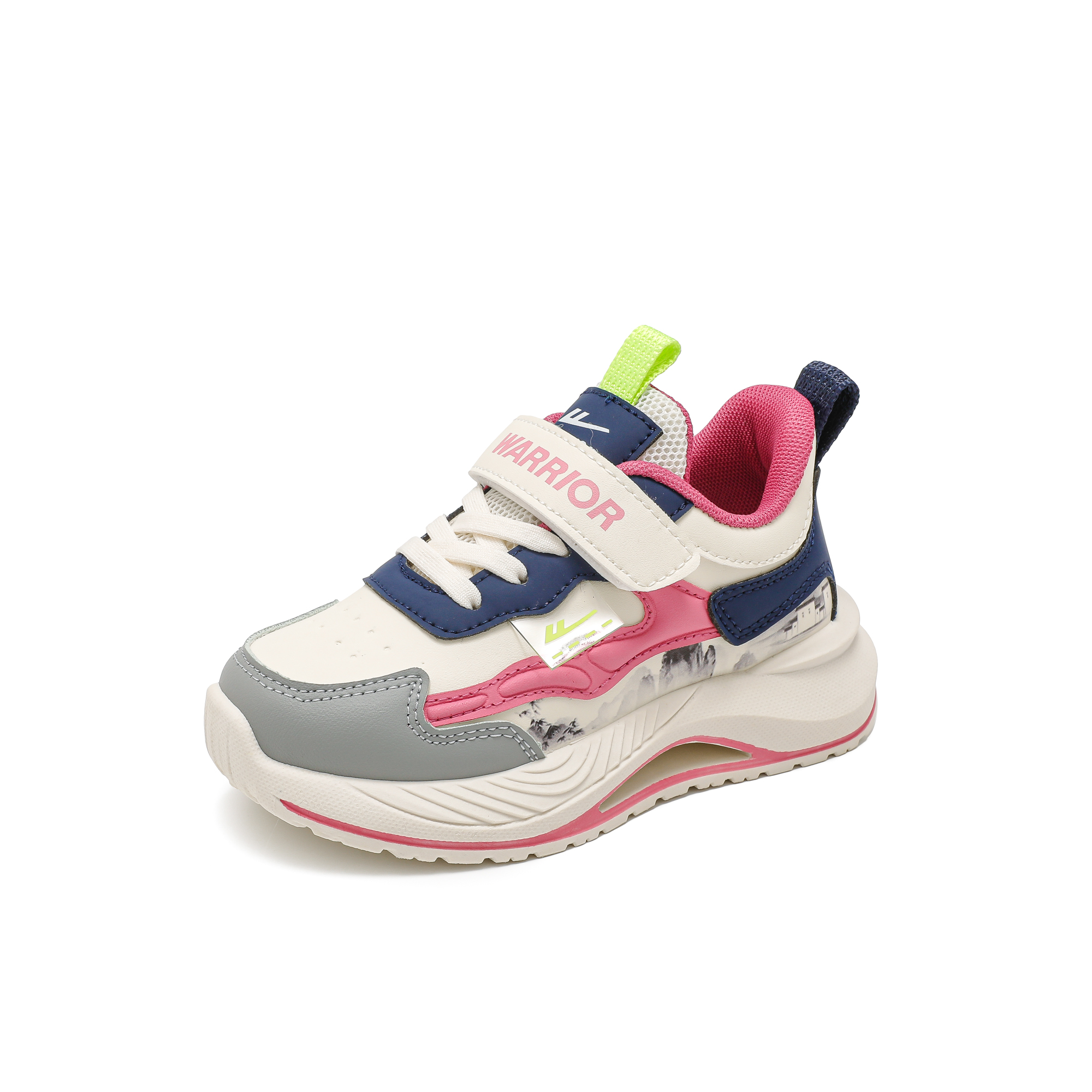 Мужские спортивные ботинки Synthetic Leather Cushioning Abrasion Resistant Waterproof Low top Женские повседневные туфли WARRIOR, бежевый/розовый/синий — фото 3