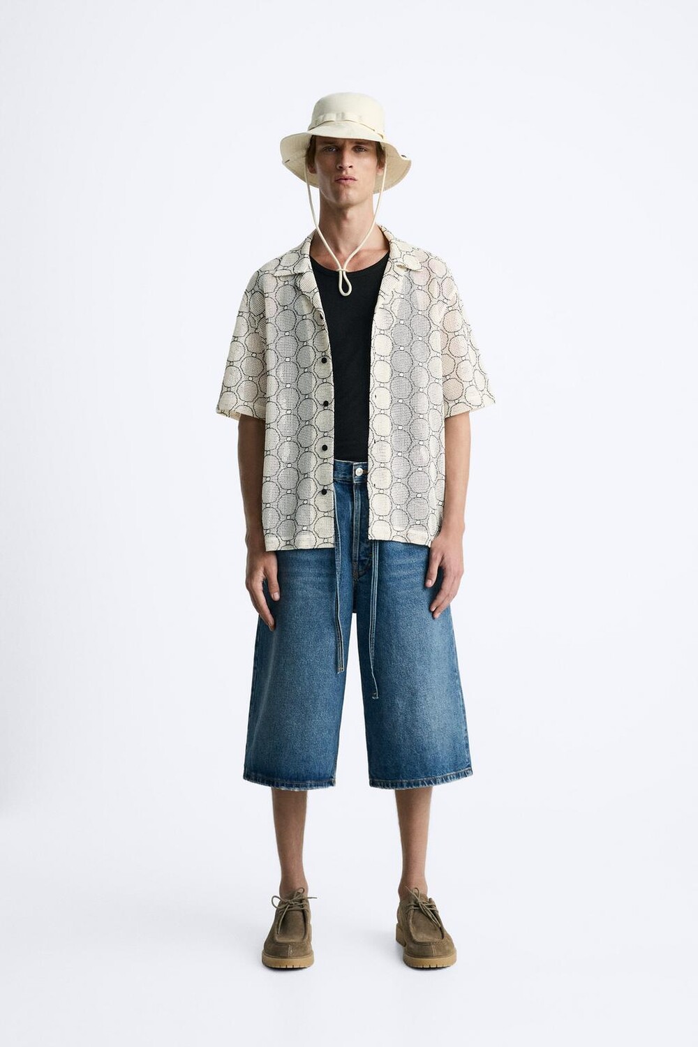 

Ажурная жаккардовая рубашка ZARA, экрю